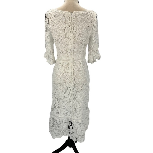 BB Dakota Square Neck Short Sleeve Lace Midi Dress - White - size 0 - Picture 3 of 8